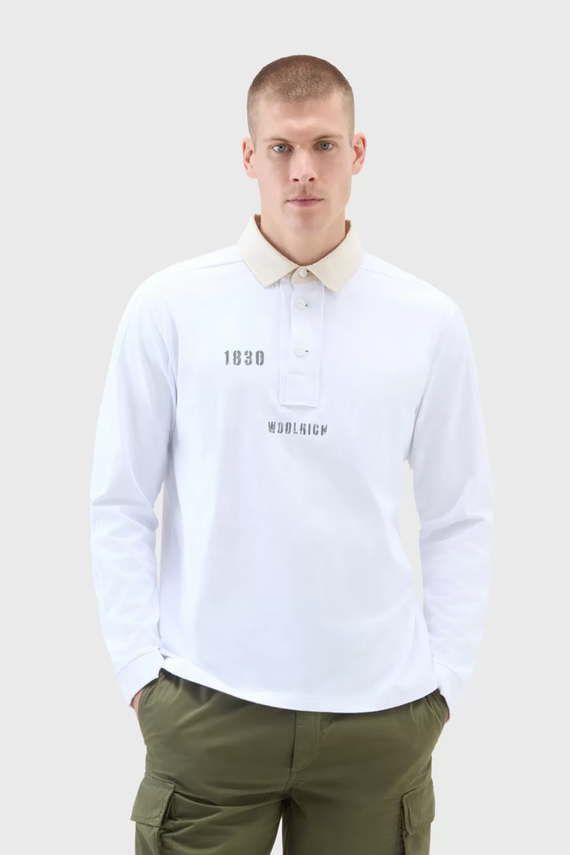 Polos>woolrich Long-Sleeved Polo Shirt In Pure Cotton Bright White