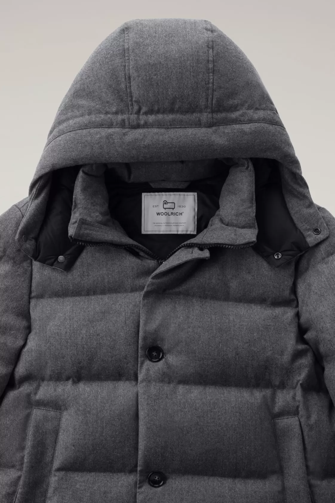 Parkas>woolrich Luxe Long Parka In Vitale Barberis Canonico Wool Medium Grey Melange