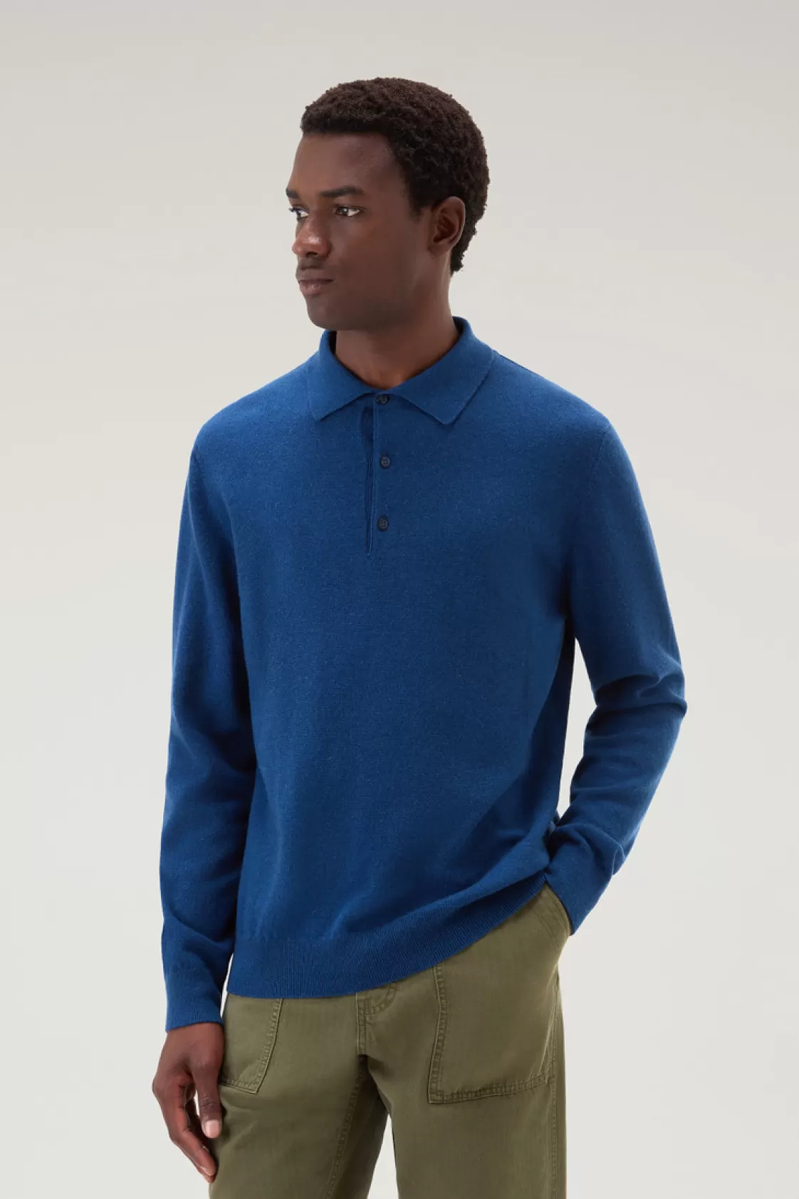 Sweaters>woolrich Luxe Polo In Pure Cashmere Blue Lobster