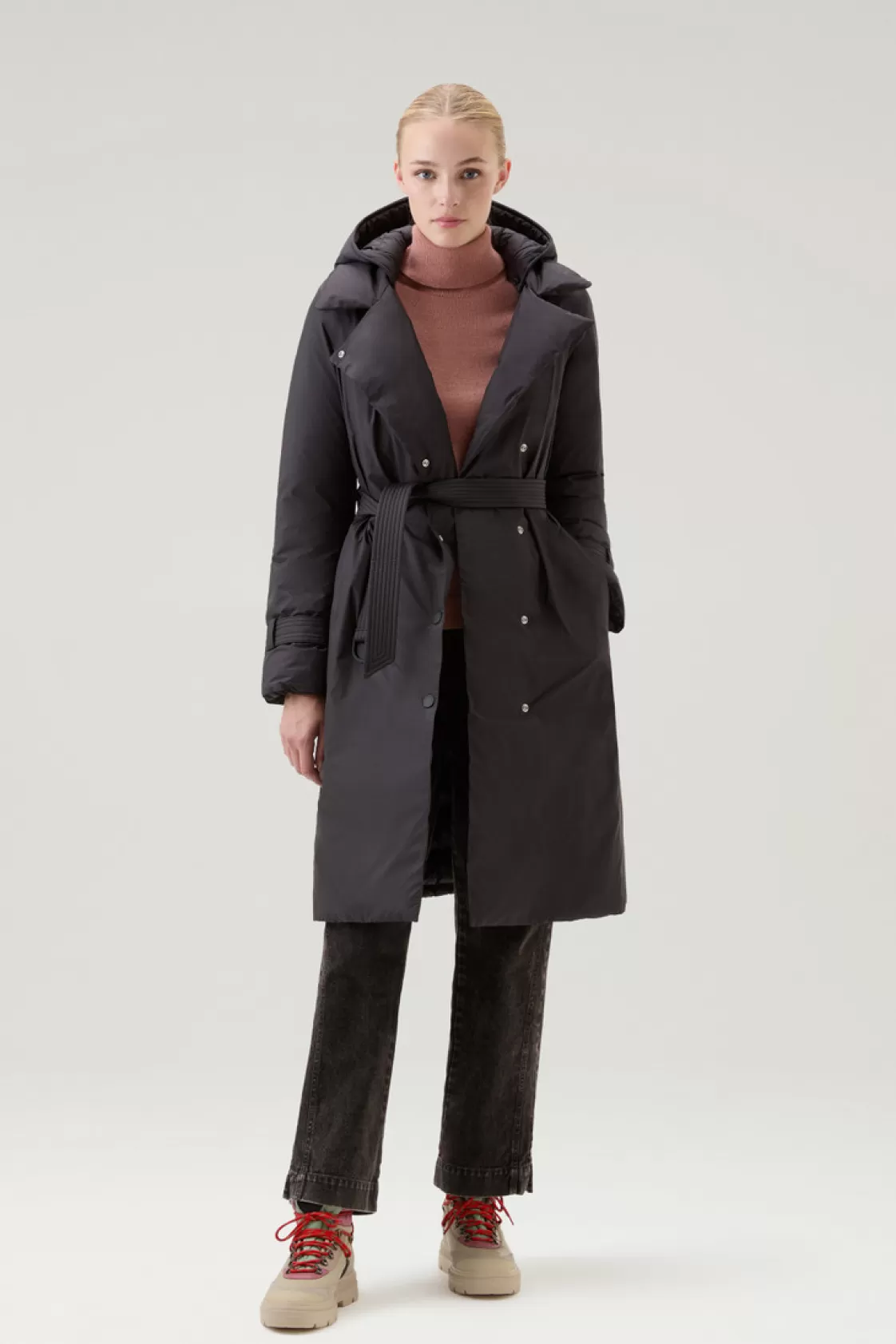 Coats>woolrich Microfiber Ellis Trench Coat With Detachable Hood Black