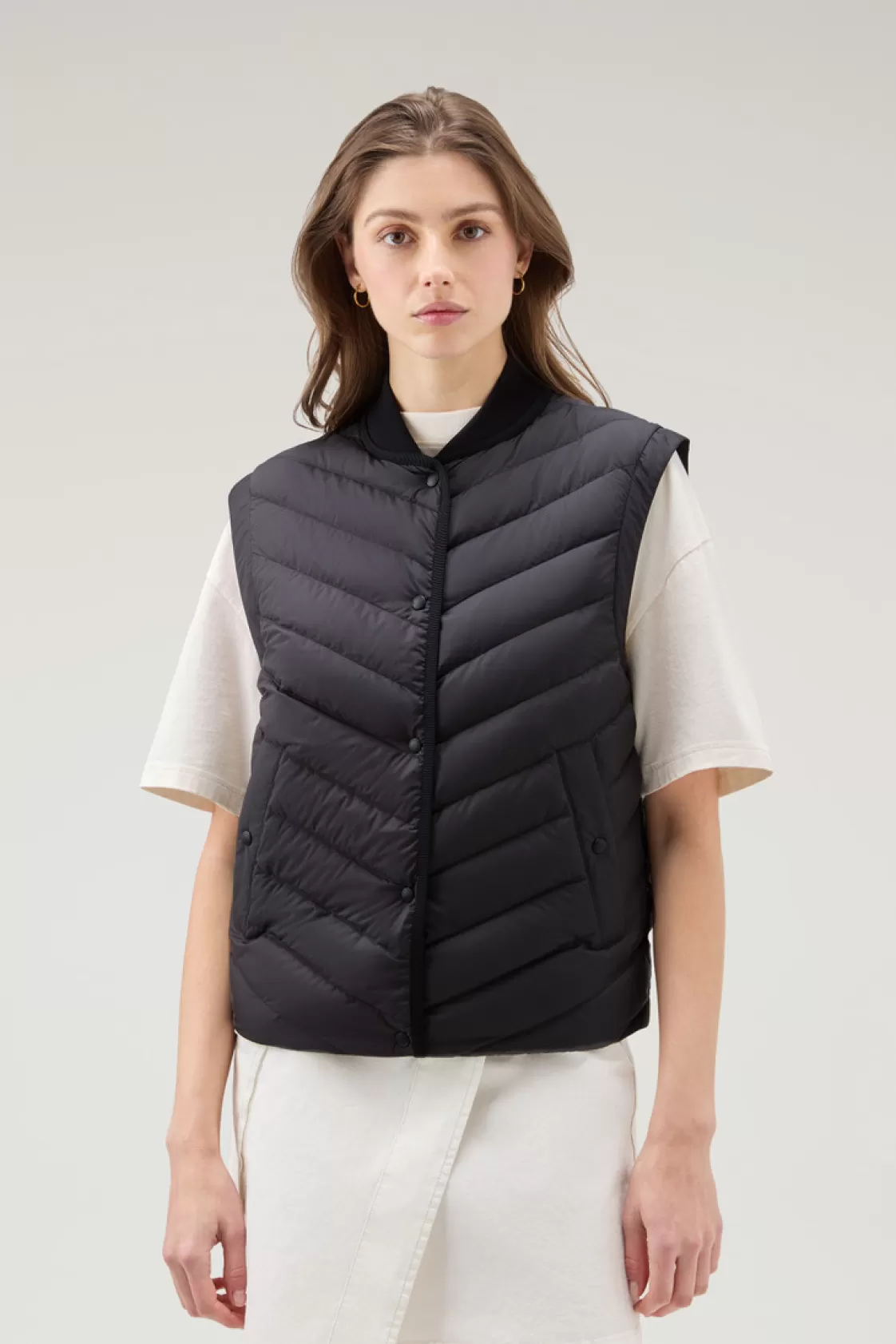 Vests>woolrich Microfiber Vest With Chevron Quilting Black