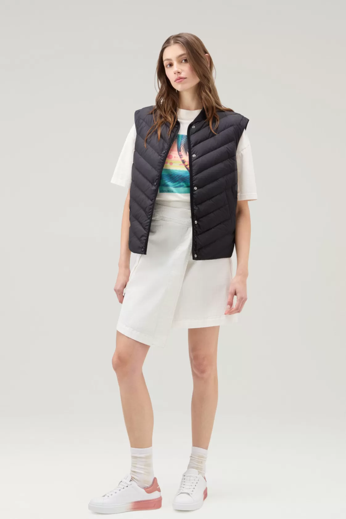 Vests>woolrich Microfiber Vest With Chevron Quilting Black