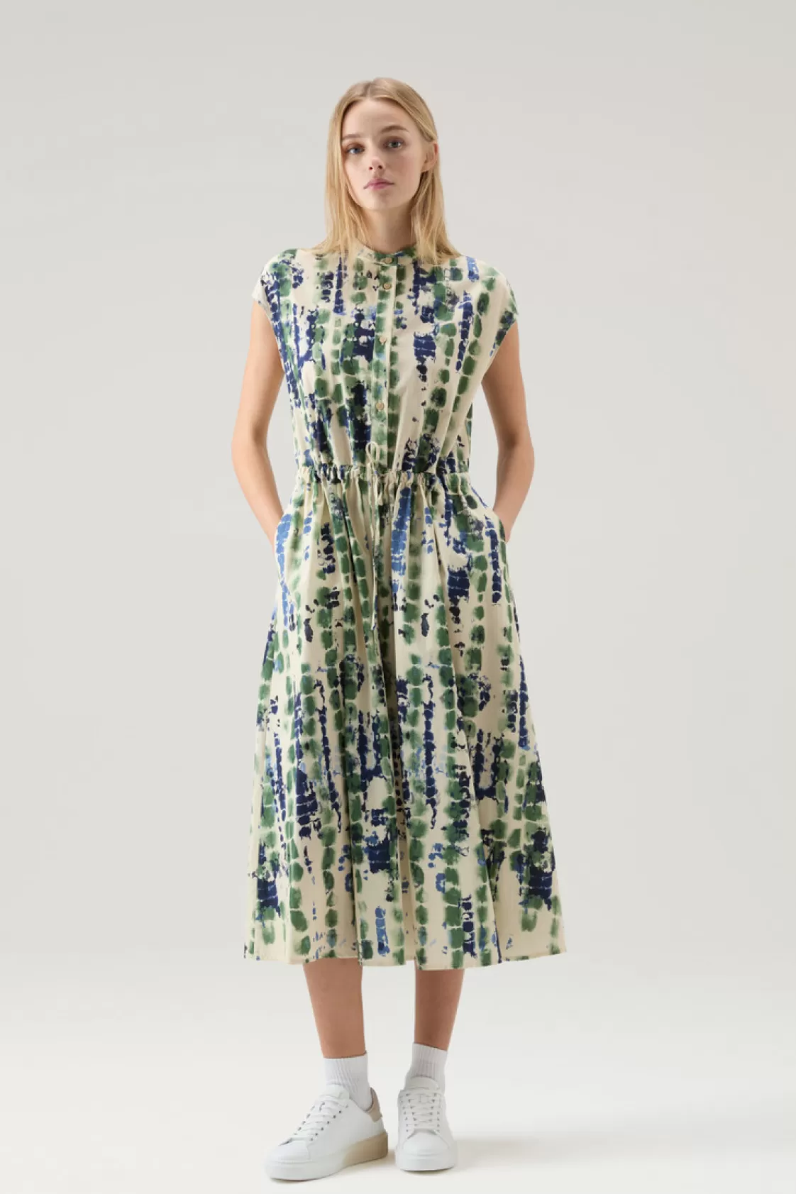 Dresses & Skirts>woolrich Midi Dress In Printed Cotton Poplin Light Oak