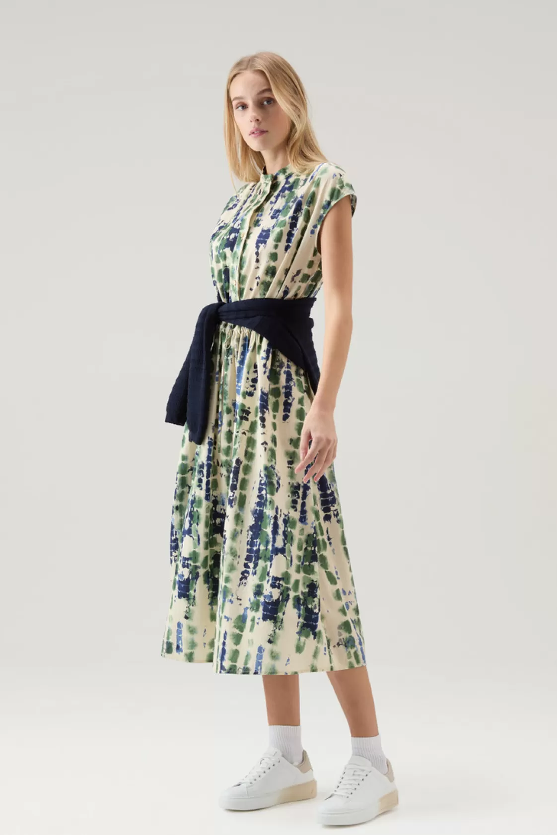 Dresses & Skirts>woolrich Midi Dress In Printed Cotton Poplin Light Oak