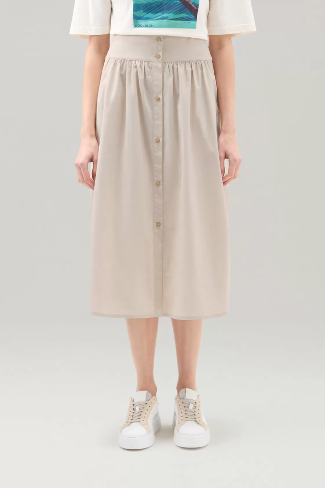 Dresses & Skirts>woolrich Midi Skirt In Pure Cotton Poplin Light Oak