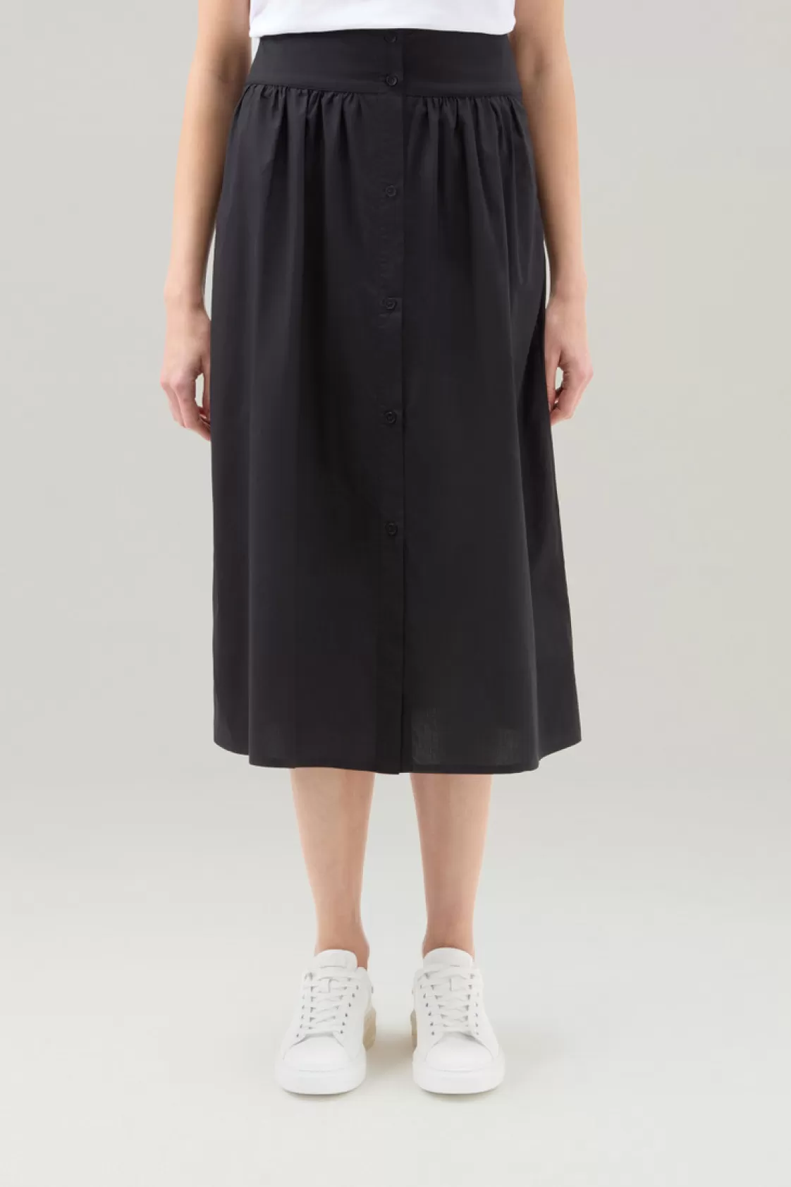 Dresses & Skirts>woolrich Midi Skirt In Pure Cotton Poplin Black