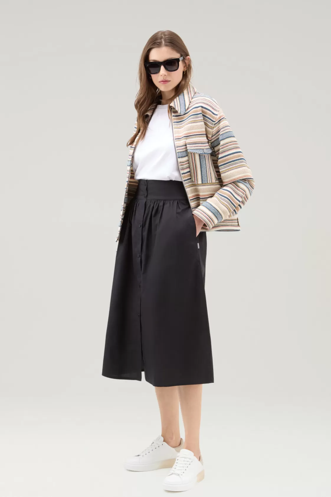 Dresses & Skirts>woolrich Midi Skirt In Pure Cotton Poplin Black