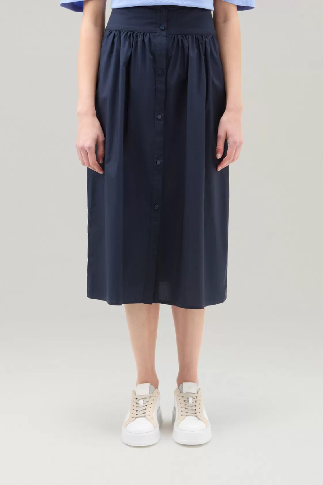 Dresses & Skirts>woolrich Midi Skirt In Pure Cotton Poplin Melton Blue