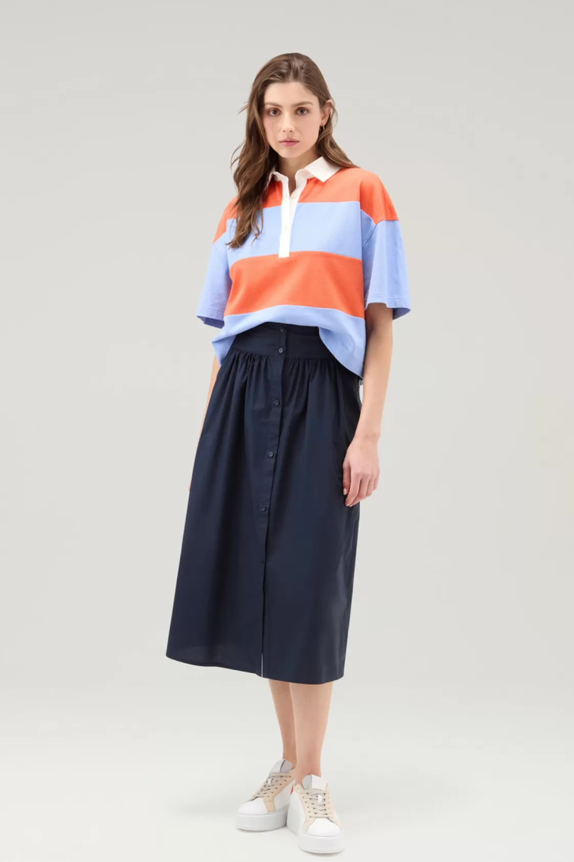 Dresses & Skirts>woolrich Midi Skirt In Pure Cotton Poplin Melton Blue