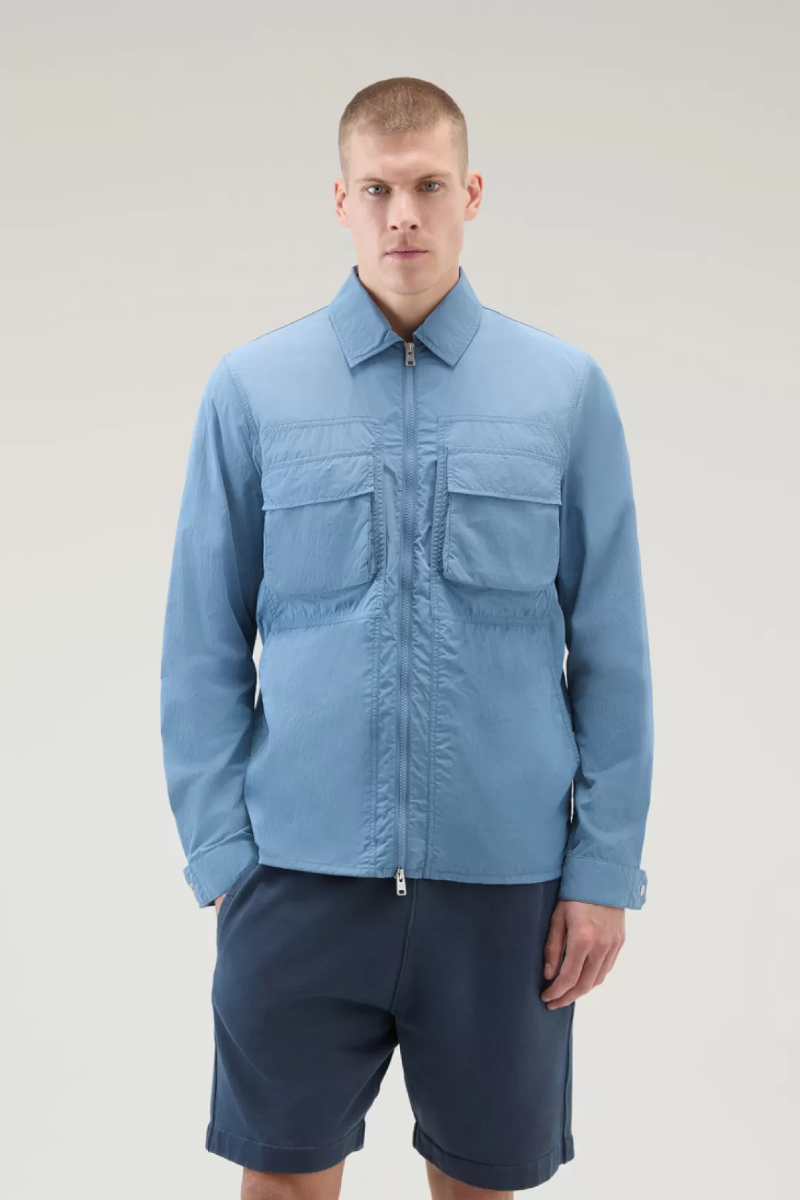 Overshirts & Shirt Jackets>woolrich Overshirt In Crinkle Nylon Pastel Indigo