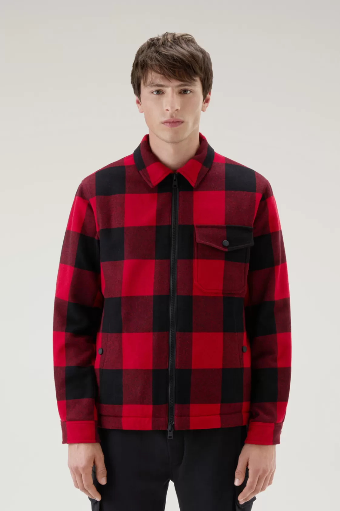 Overshirts & Shirt Jackets>woolrich Overshirt In Recycled Italian Wool Blend With Sherpa Lining Red Buffalo