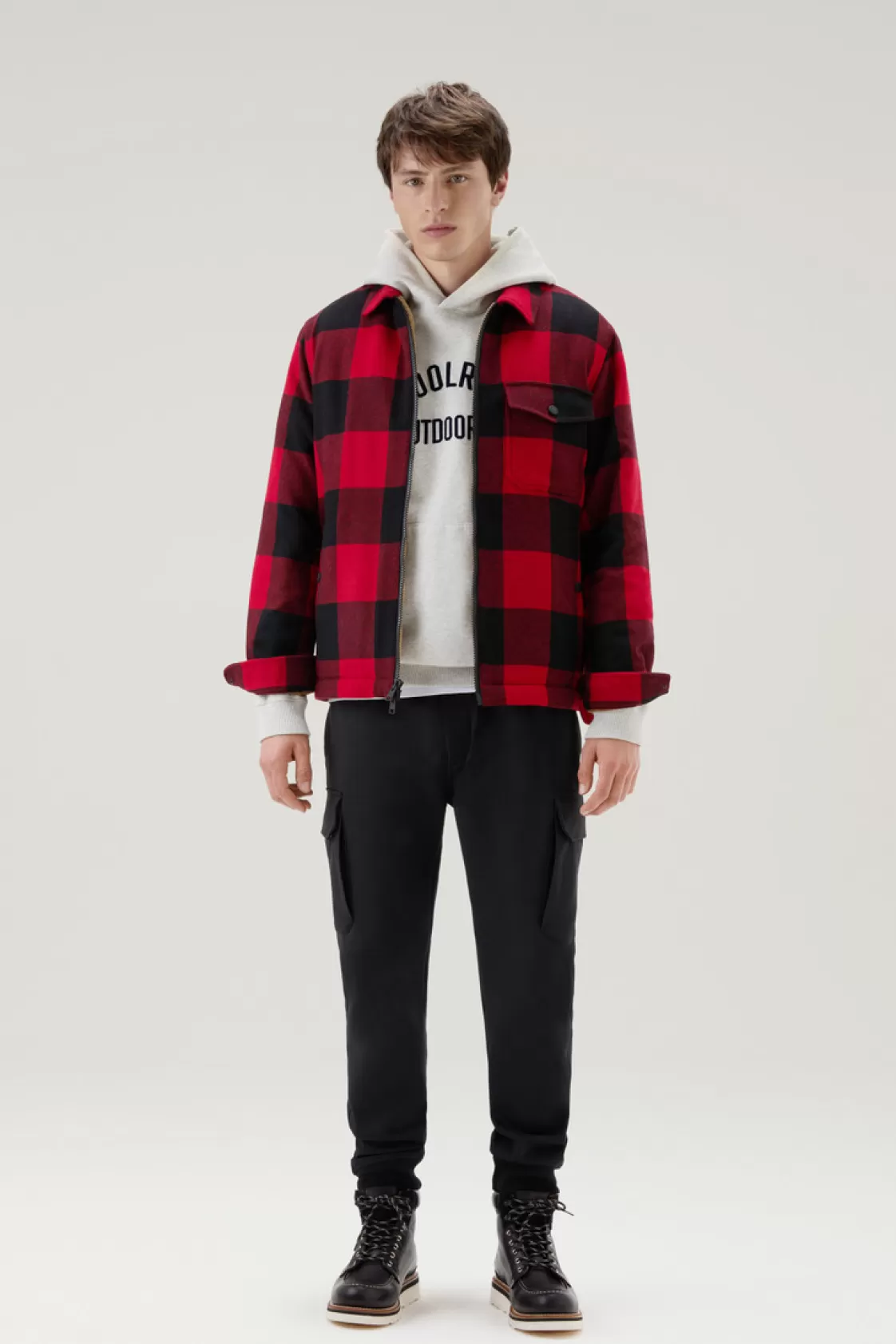 Overshirts & Shirt Jackets>woolrich Overshirt In Recycled Italian Wool Blend With Sherpa Lining Red Buffalo