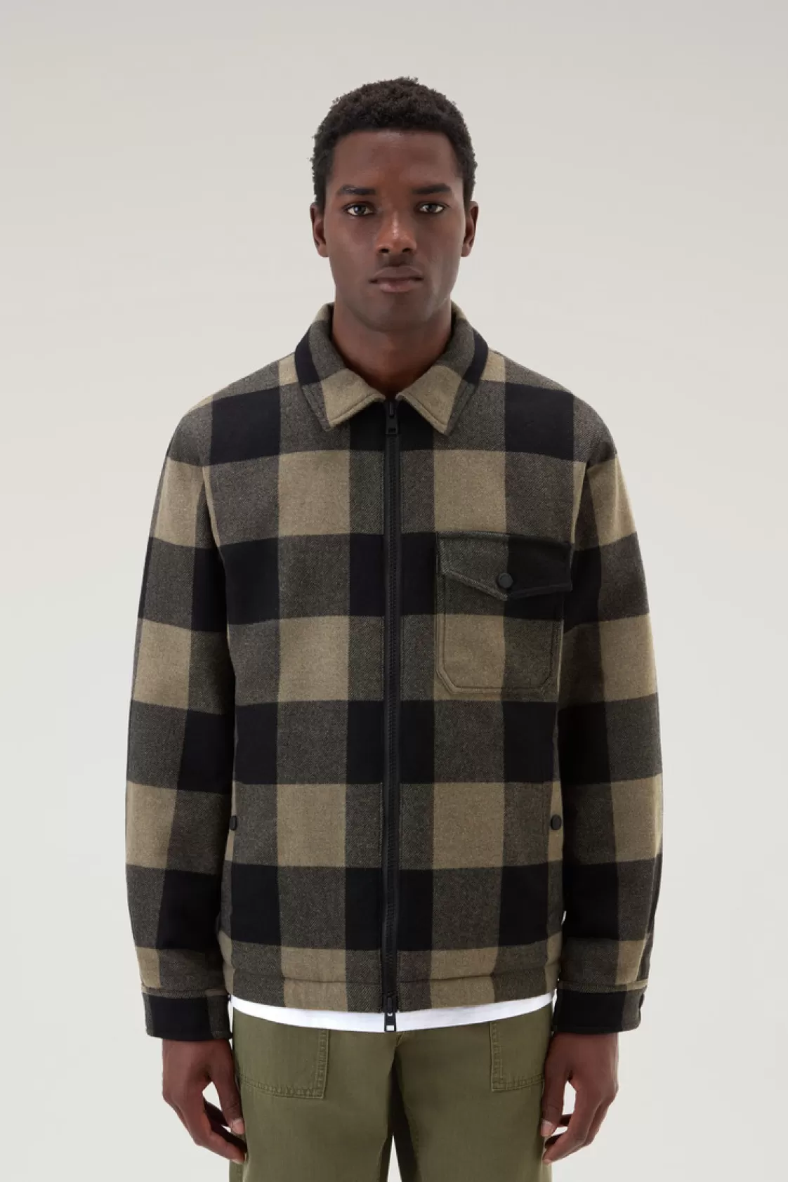 Overshirts & Shirt Jackets>woolrich Overshirt In Recycled Italian Wool Blend With Sherpa Lining Green Buffalo