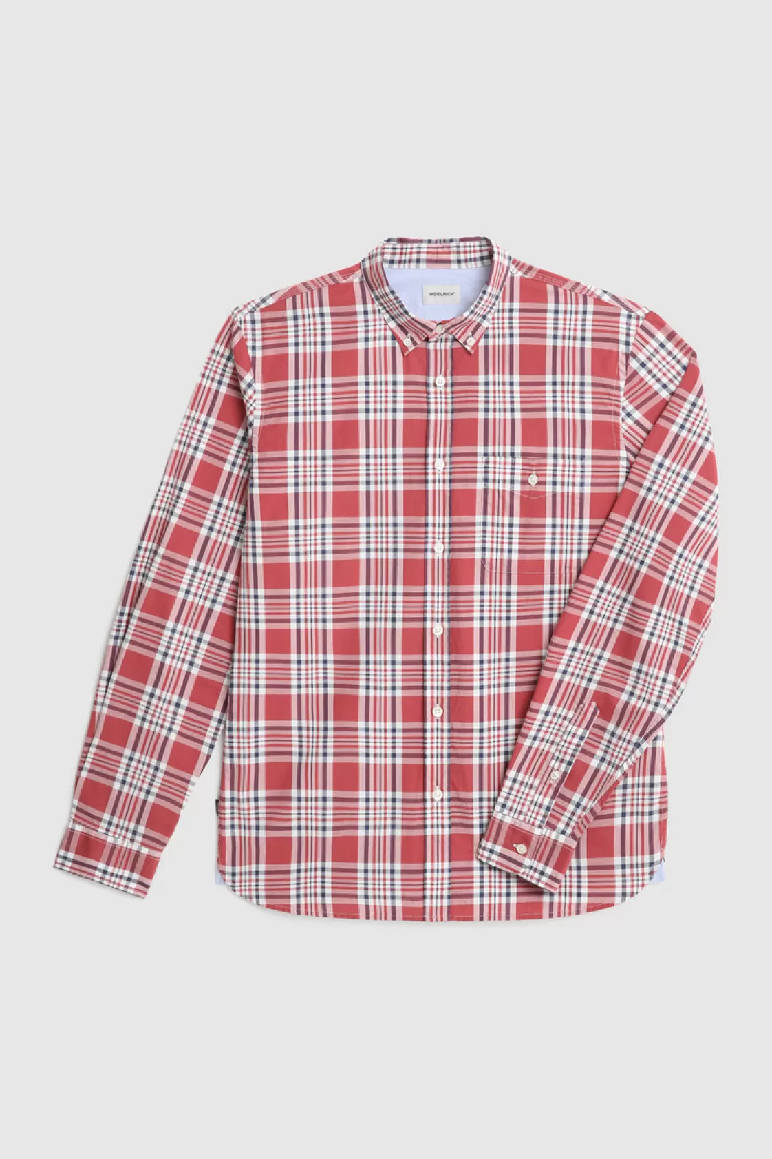 Flannels & Shirts>woolrich Oxford Pure Cotton Shirt Marine Scarlet Check