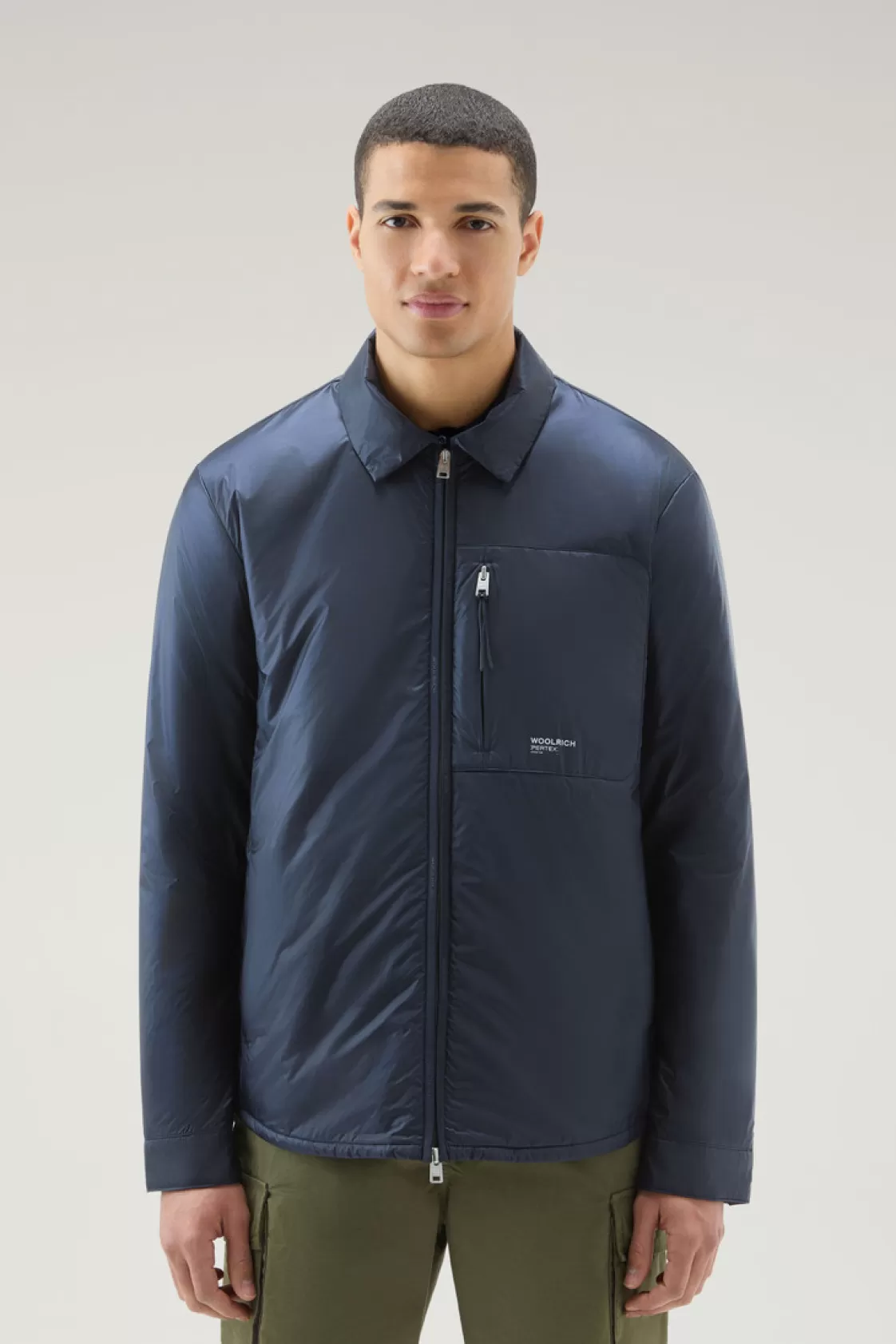 Jackets>woolrich Padded Overshirt In Recycled Pertex Quantum Melton Blue