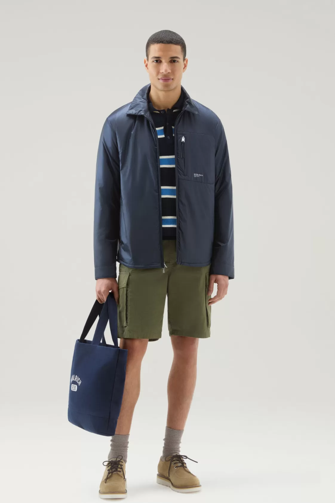 Jackets>woolrich Padded Overshirt In Recycled Pertex Quantum Melton Blue