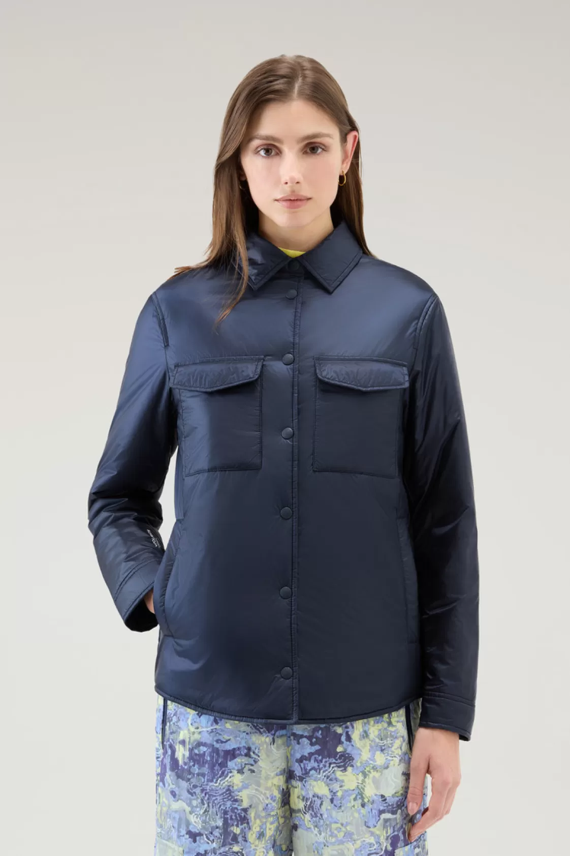 Jackets>woolrich Padded Overshirt In Recycled Pertex Quantum Melton Blue