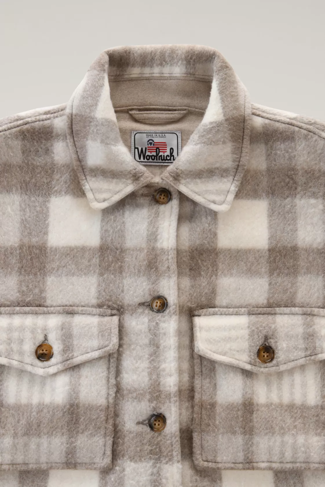 Shirts, Flannels & Shirt Jackets>woolrich Pemberton Check Overshirt In Wool Blend Flannel Natural Check