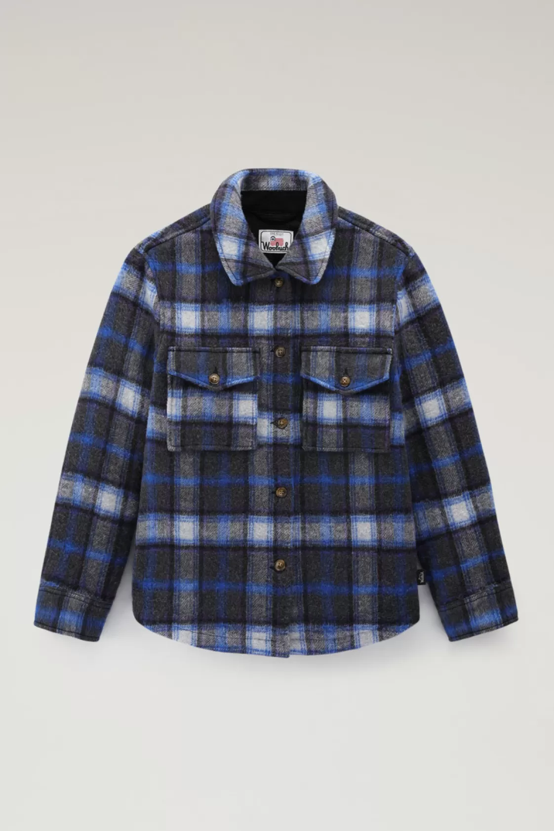 Shirts, Flannels & Shirt Jackets>woolrich Pemberton Check Overshirt In Wool Blend Flannel Azure Check