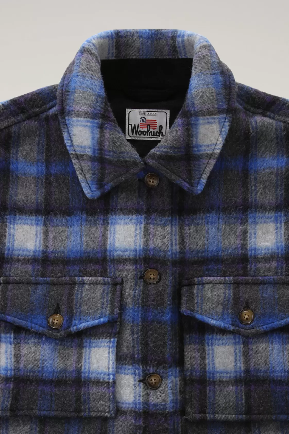 Shirts, Flannels & Shirt Jackets>woolrich Pemberton Check Overshirt In Wool Blend Flannel Azure Check