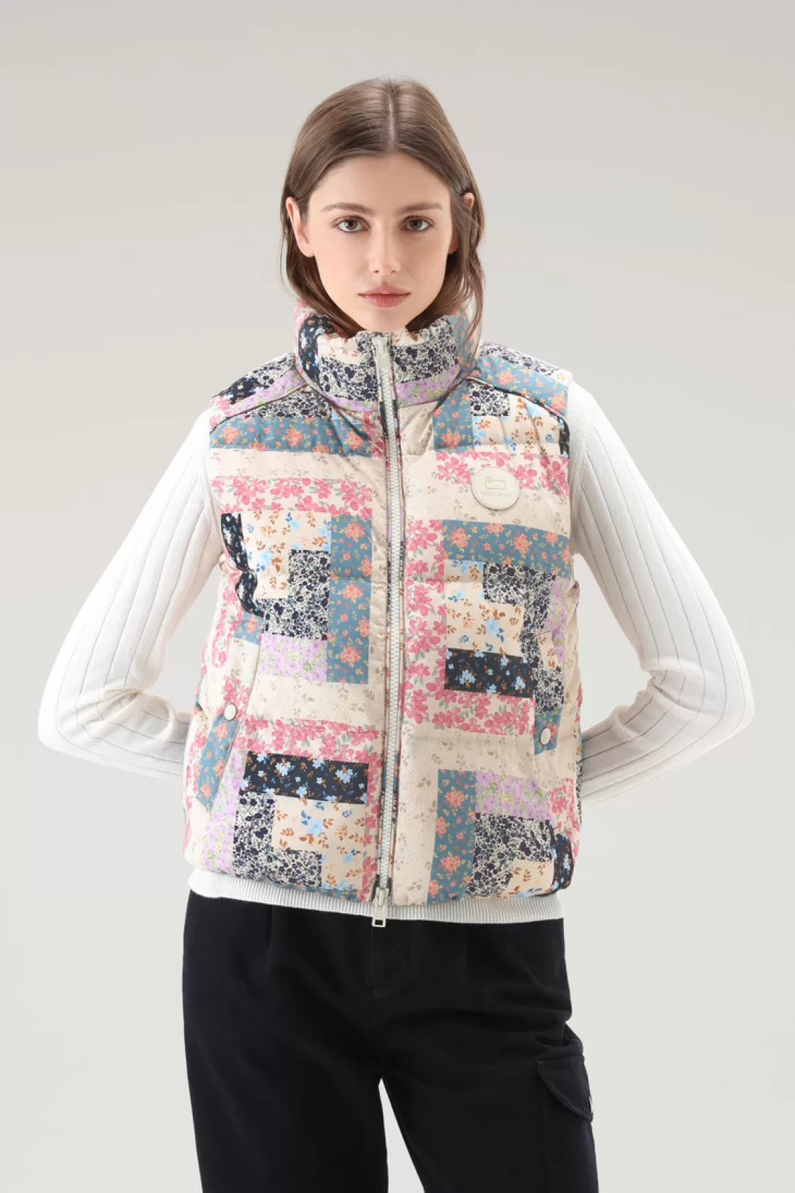 Vests>woolrich Pennsylvania Quilted Vest With Patchwork Print Cream Patchwork