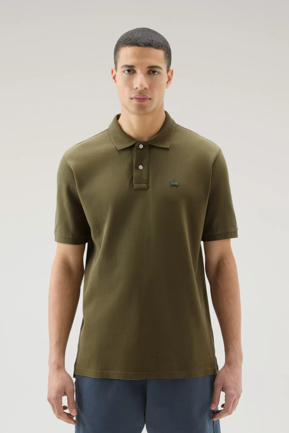 Polos>woolrich Piquet Polo Shirt In Pure Cotton Lake Olive