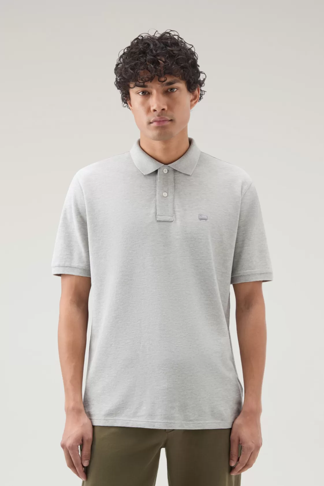 Polos>woolrich Piquet Polo Shirt In Pure Cotton Light Grey Melange