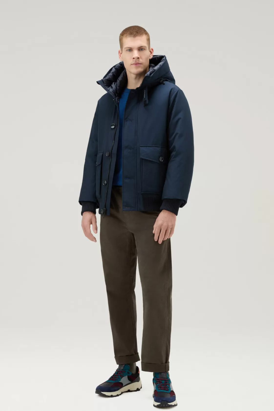 Jackets>woolrich Polar Bomber In Ramar Cloth Melton Blue