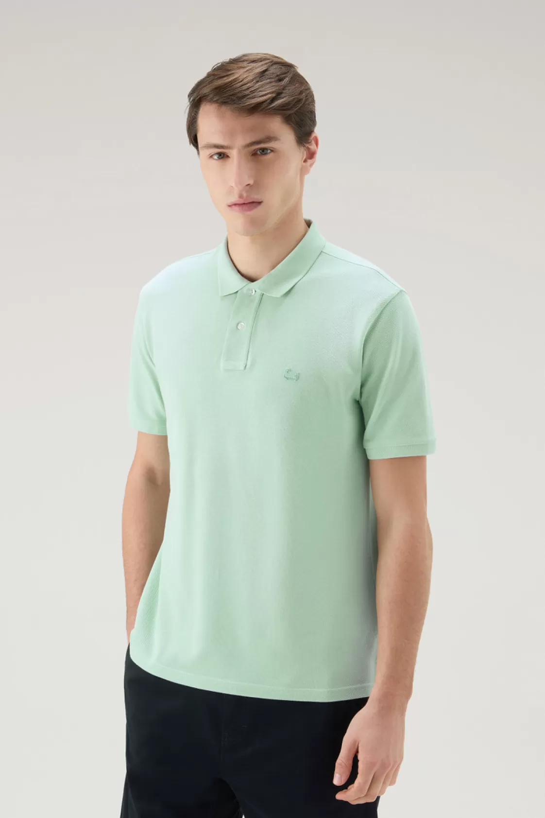 Polos | T-Shirts>woolrich Polo Shirt In Pure Cotton Piquet Harbor Green