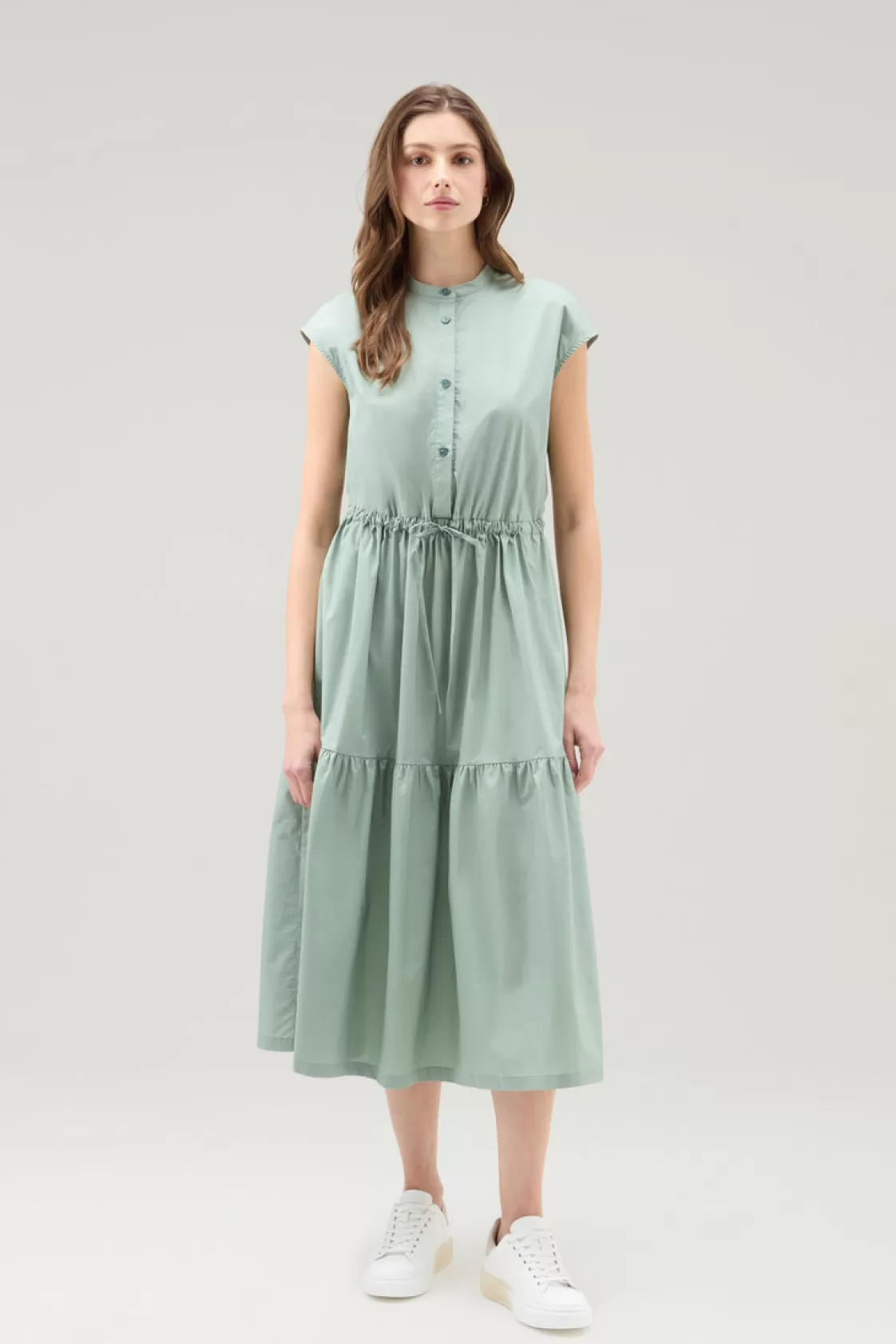 Dresses & Skirts>woolrich Poplin Dress In Pure Cotton With Ruffles Sage