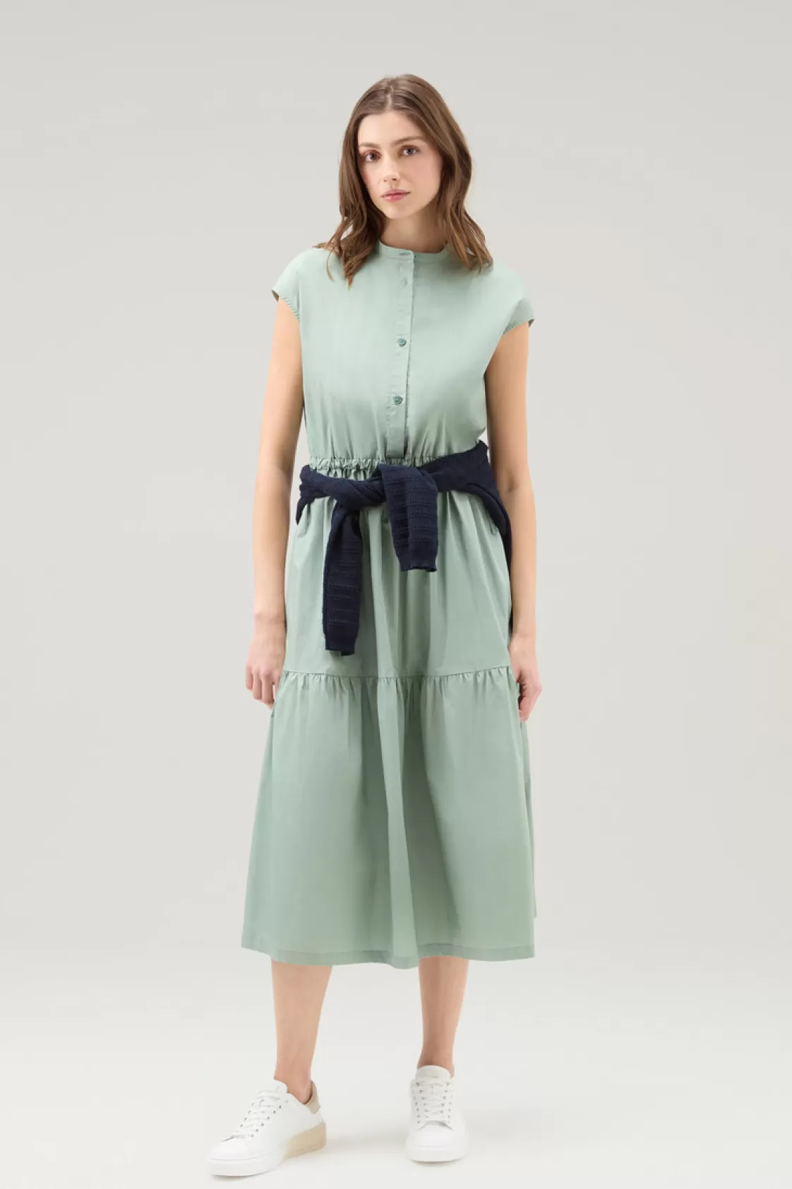 Dresses & Skirts>woolrich Poplin Dress In Pure Cotton With Ruffles Sage