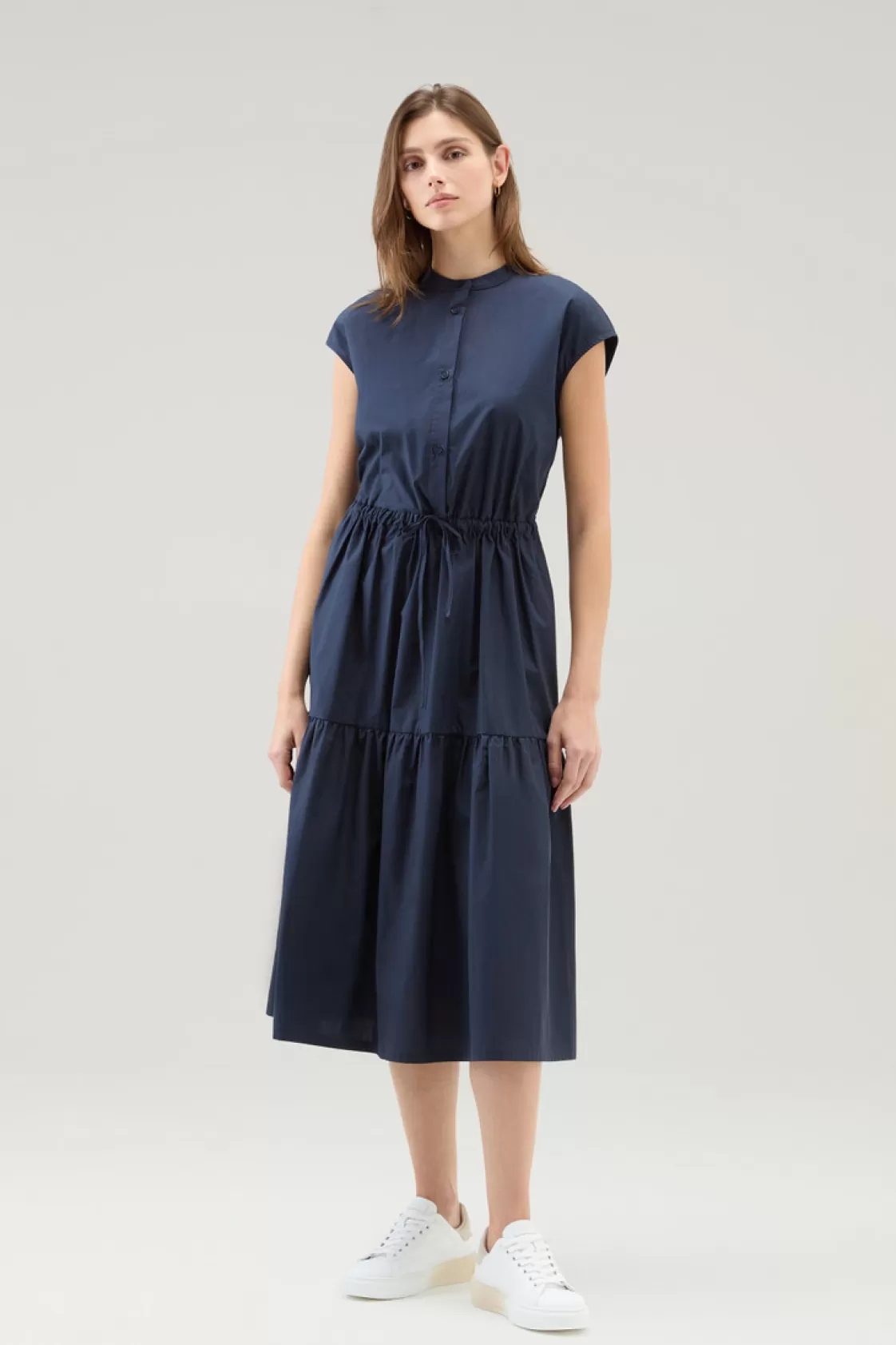 Dresses & Skirts>woolrich Poplin Dress In Pure Cotton With Ruffles Melton Blue