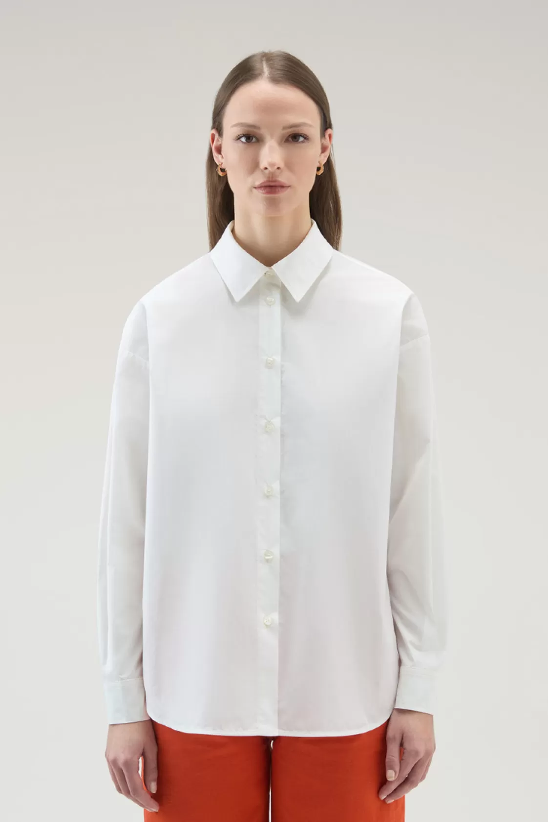 Shirts, Flannels & Shirt Jackets>woolrich Poplin Shirt In Pure Cotton Plaster White