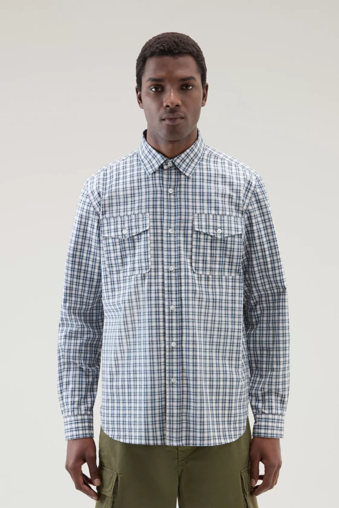 Flannels & Shirts>woolrich Pure Cotton Checked Shirt Micro Check Sea Breeze