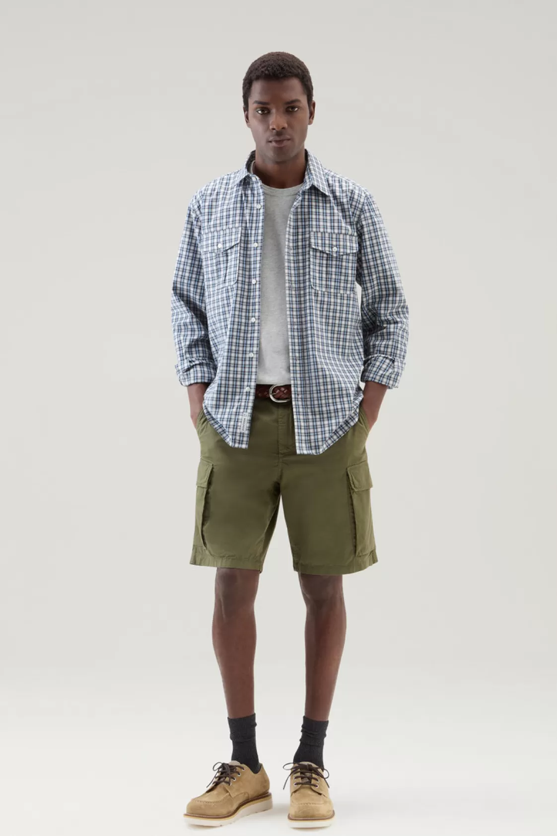 Flannels & Shirts>woolrich Pure Cotton Checked Shirt Micro Check Sea Breeze