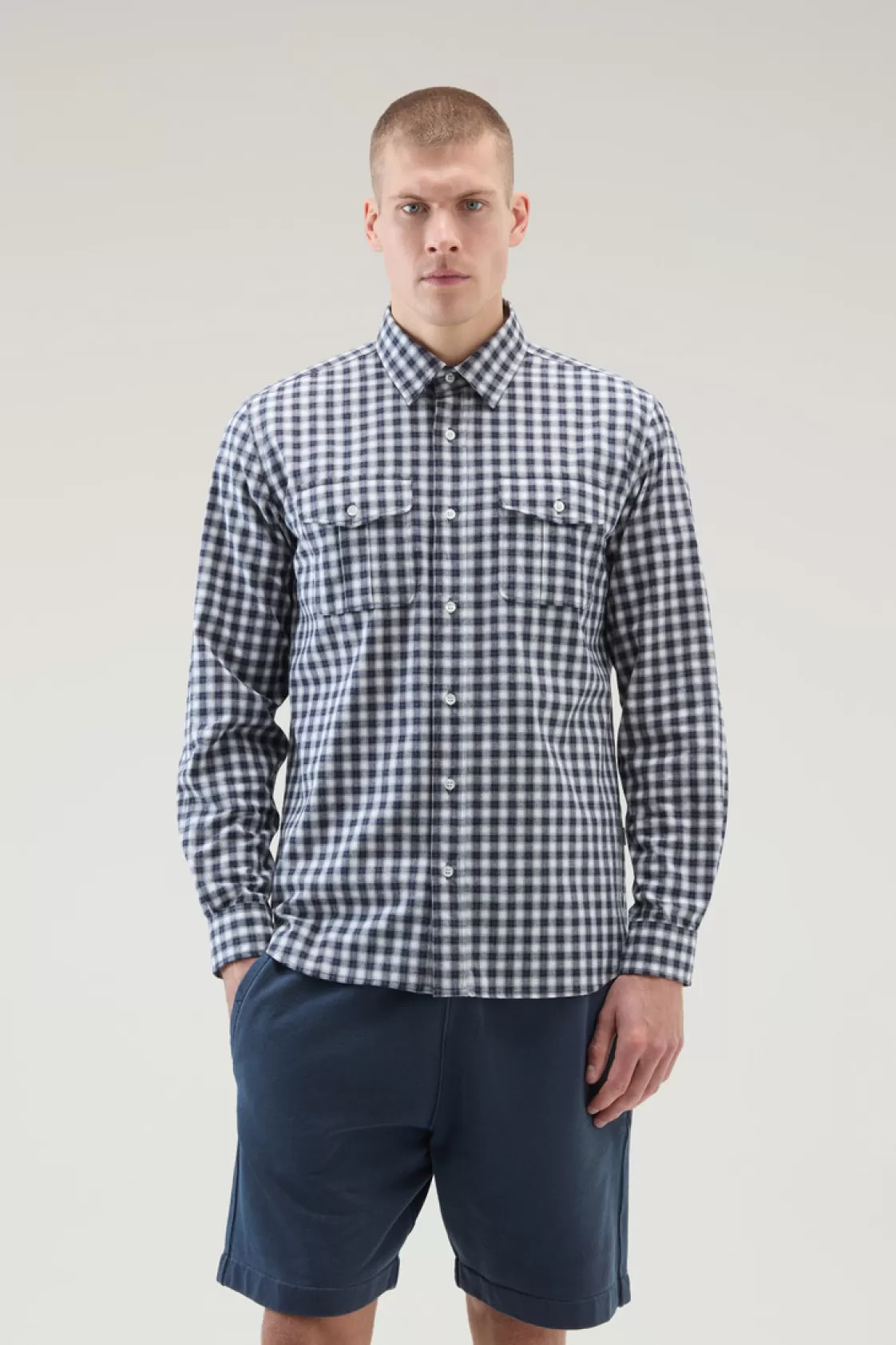 Flannels & Shirts>woolrich Pure Cotton Checked Shirt Micro Check Blue