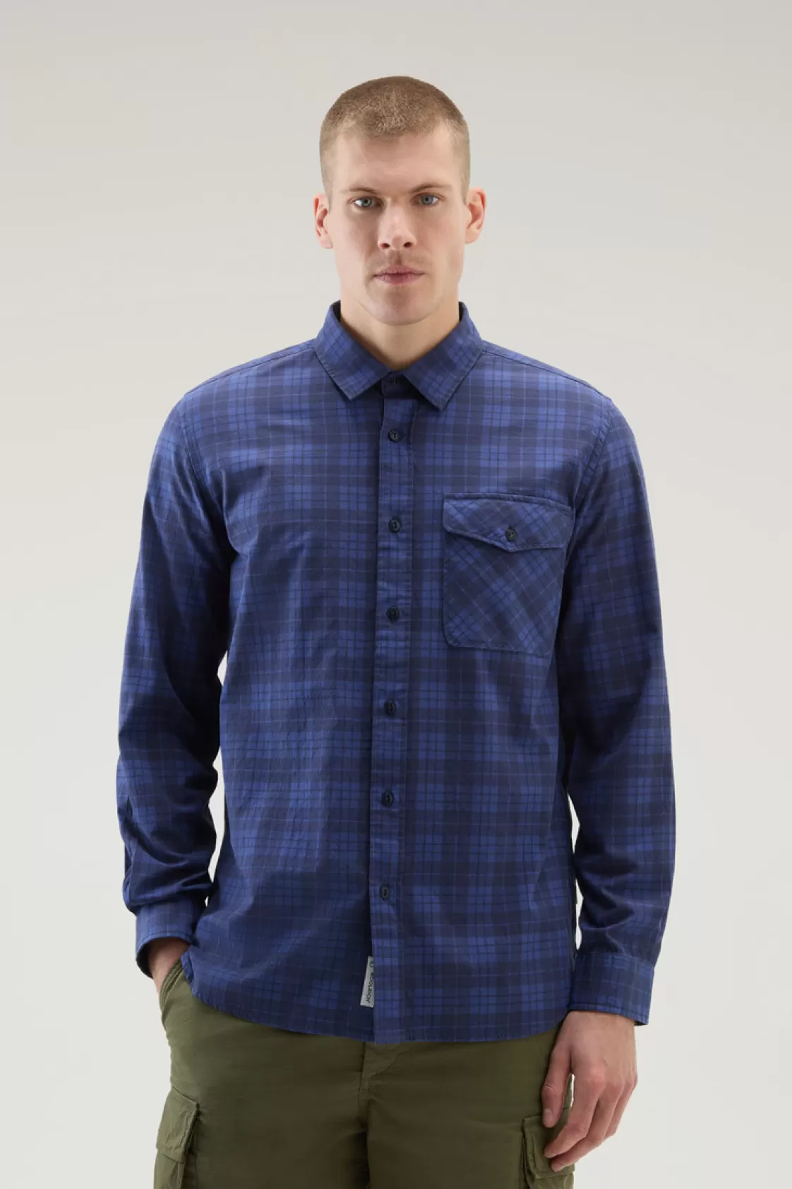 Flannels & Shirts>woolrich Pure Cotton Checked Shirt With Chest Pocket Blue Check