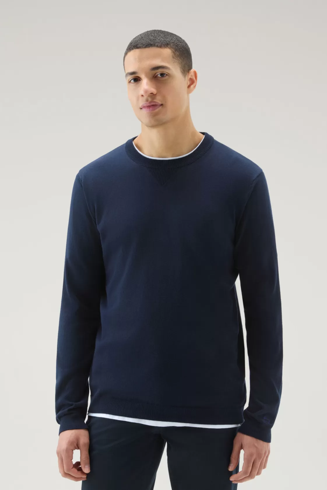 Sweaters>woolrich Pure Cotton Crewneck Sweater Melton Blue