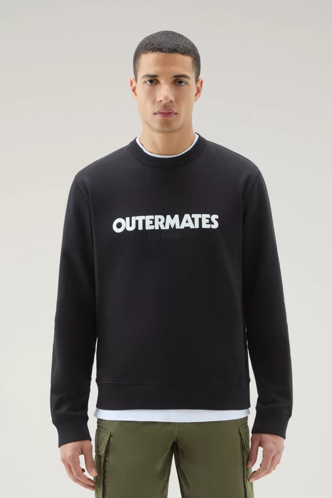 Sweatshirts>woolrich Pure Cotton Crewneck Sweatshirt With Embossed Print Black