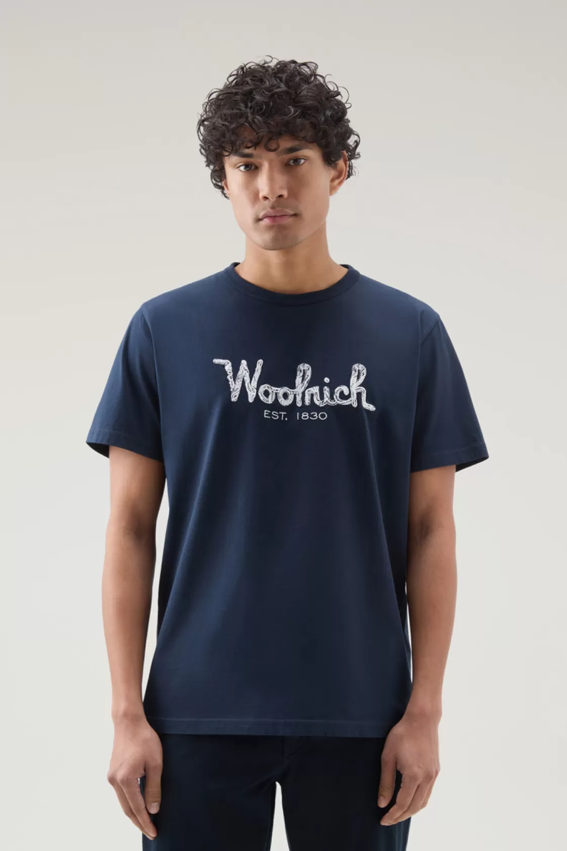 T-Shirts>woolrich Pure Cotton Embroidered T-Shirt Melton Blue