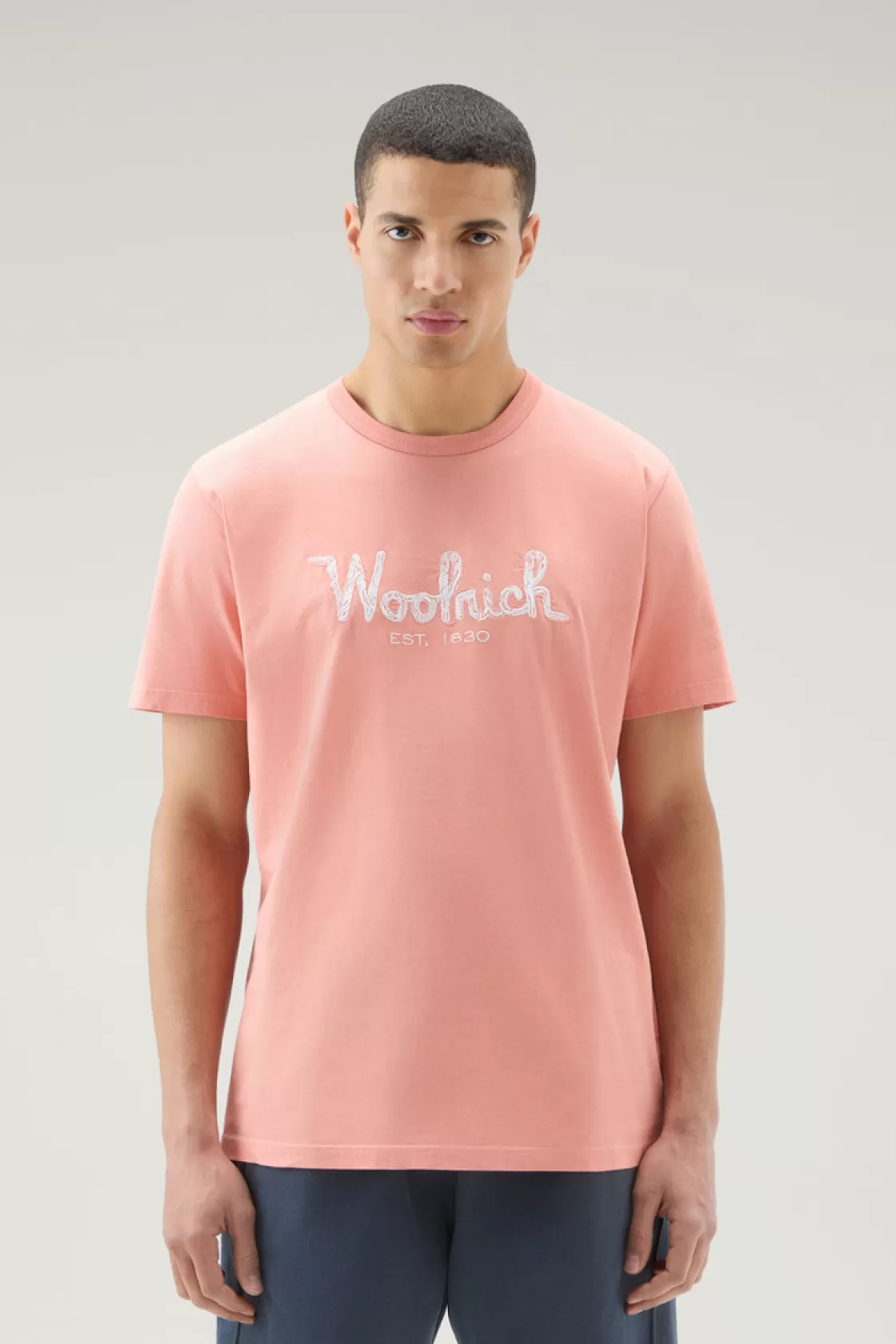 T-Shirts>woolrich Pure Cotton Embroidered T-Shirt Coral Sand