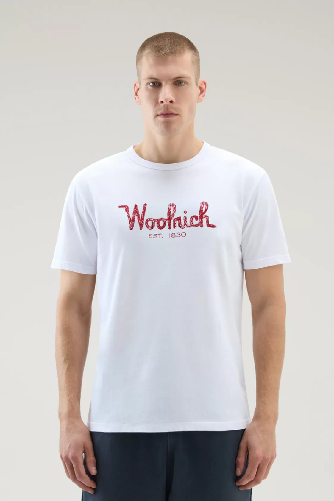 T-Shirts>woolrich Pure Cotton Embroidered T-Shirt Bright White