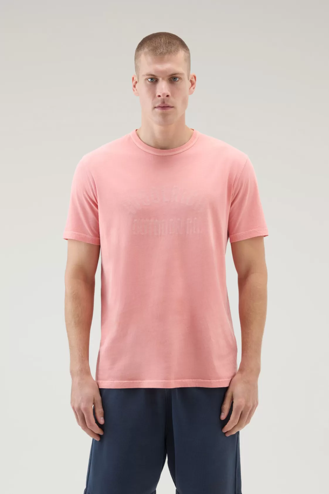 T-Shirts>woolrich Pure Cotton Garment-Dyed T-Shirt With Print Coral Sand