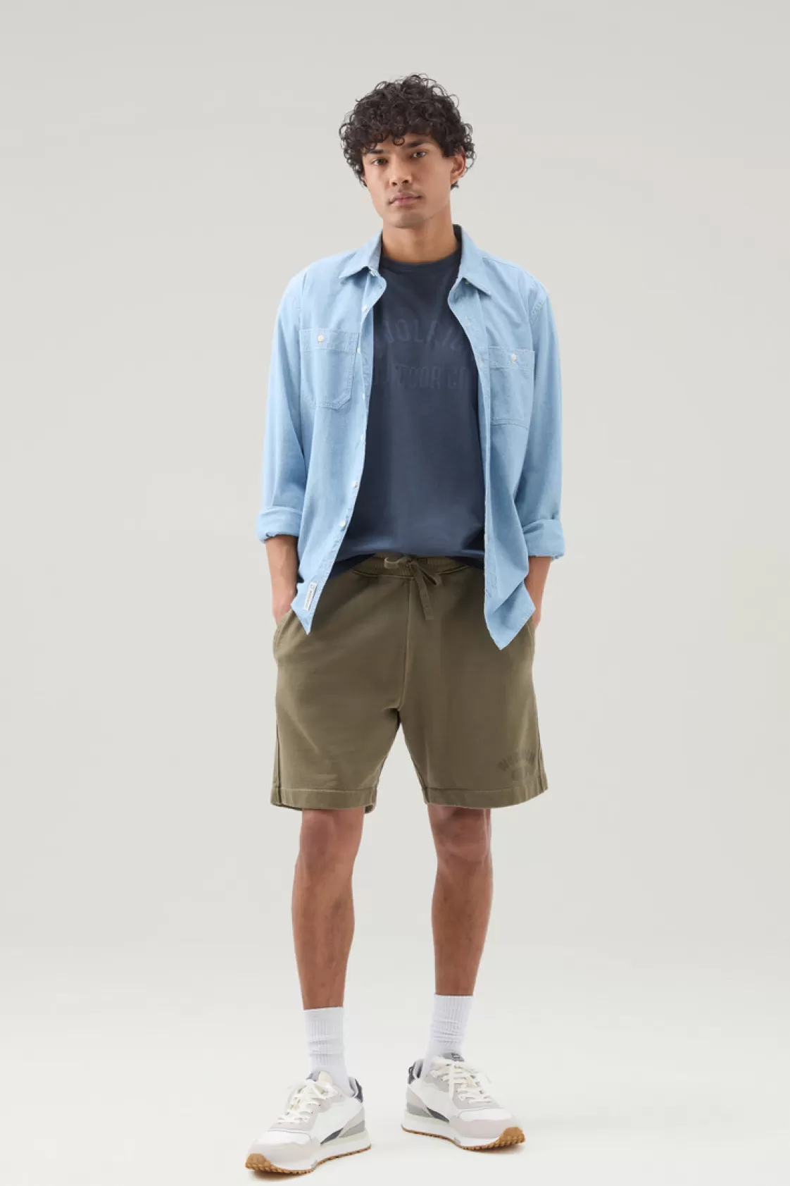 T-Shirts>woolrich Pure Cotton Garment-Dyed T-Shirt With Print Melton Blue