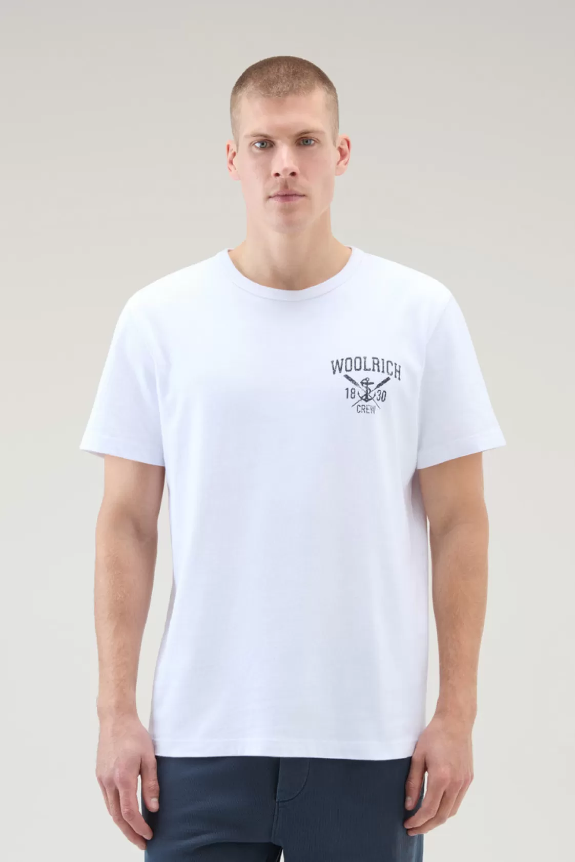 T-Shirts>woolrich Pure Cotton Nautical Print T-Shirt Bright White