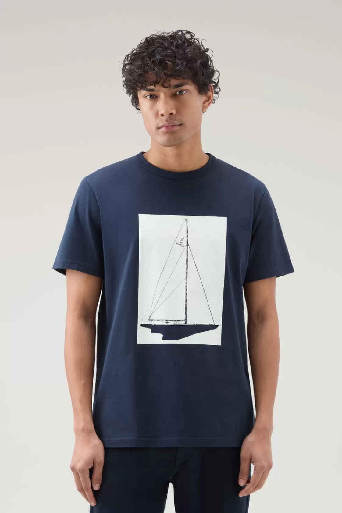 T-Shirts>woolrich Pure Cotton Nautical Print T-Shirt Melton Blue