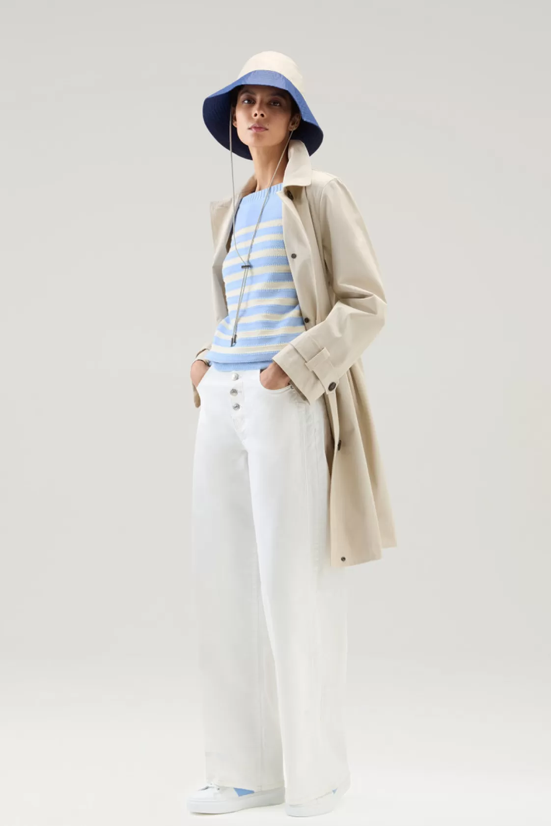 Sweaters>woolrich Pure Cotton Sweater With Boat Neckline Sea Breeze Stripe