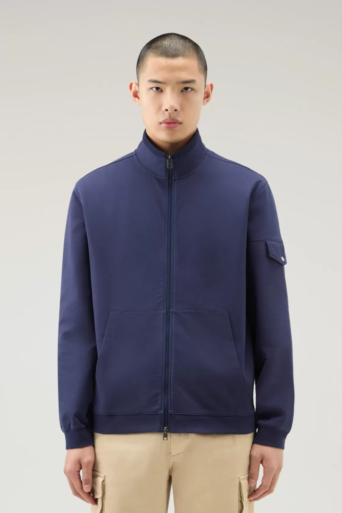 Sweatshirts>woolrich Pure Cotton Sweatshirt With Zip And High Collar Maritime Blue