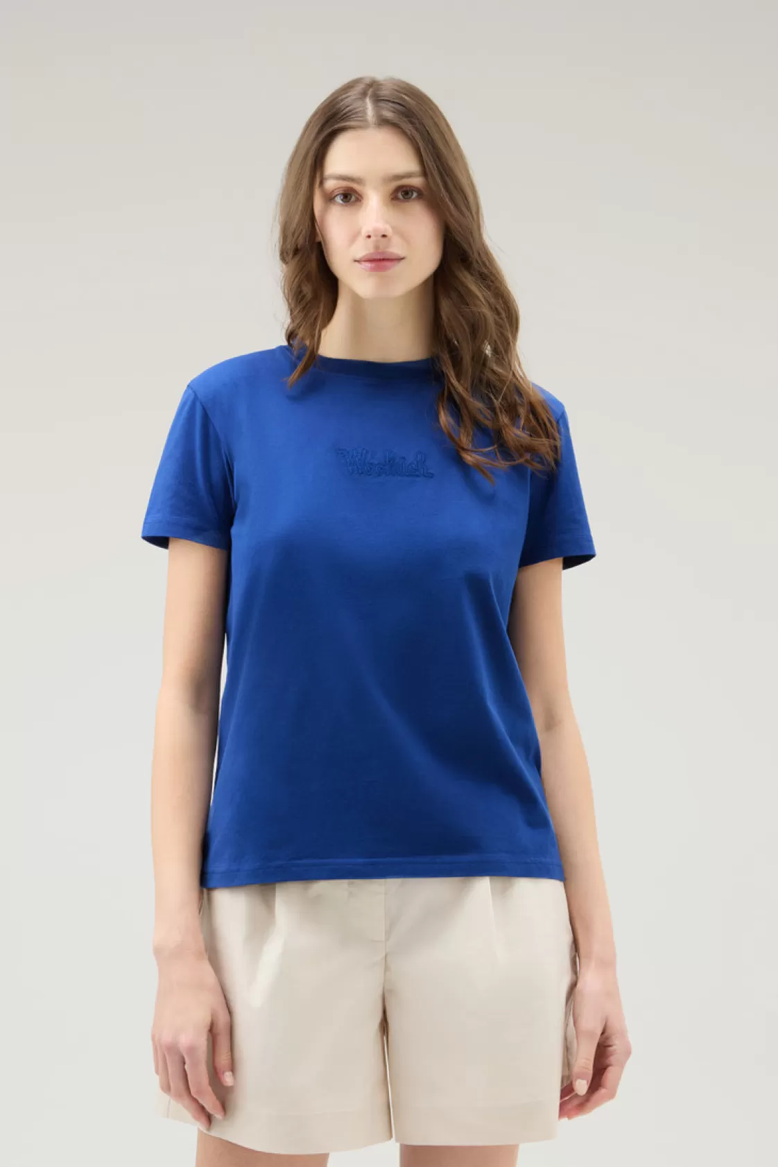 T-Shirts & Polos>woolrich Pure Cotton T-Shirt With An Embroidered Logo Twilight Blue