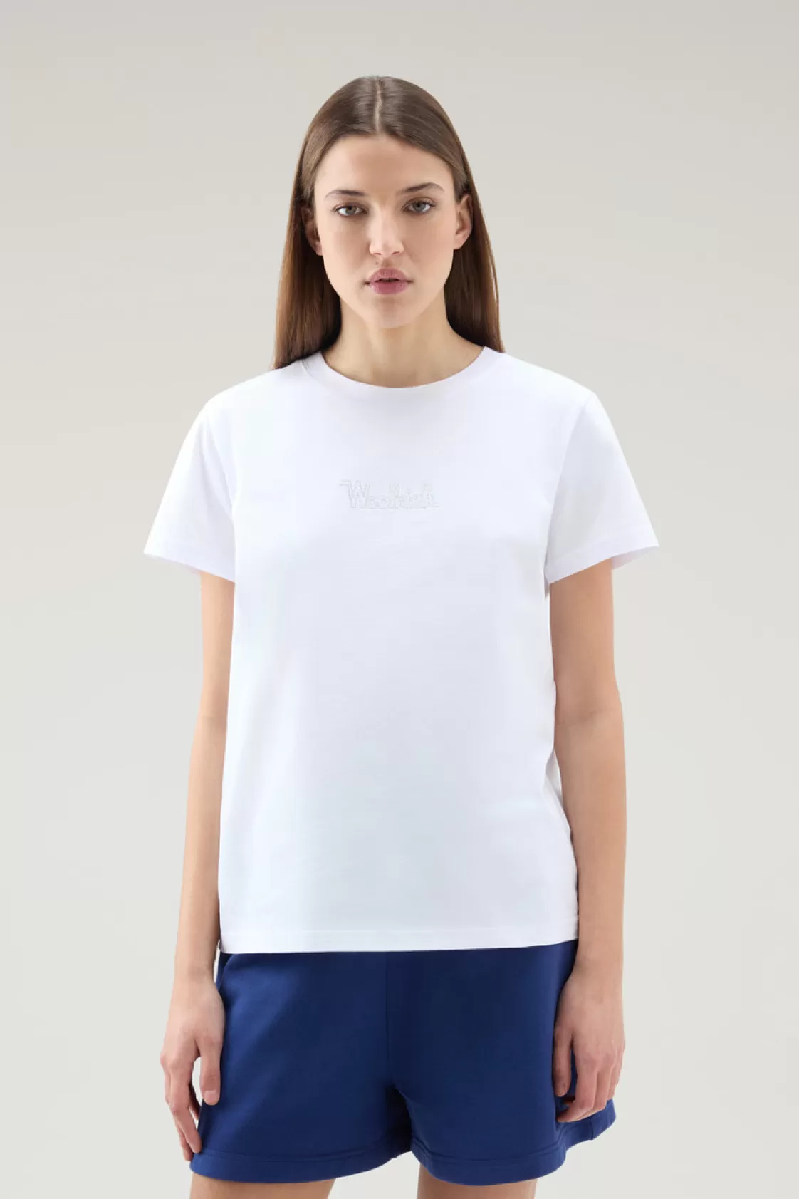 T-Shirts & Polos>woolrich Pure Cotton T-Shirt With An Embroidered Logo Bright White